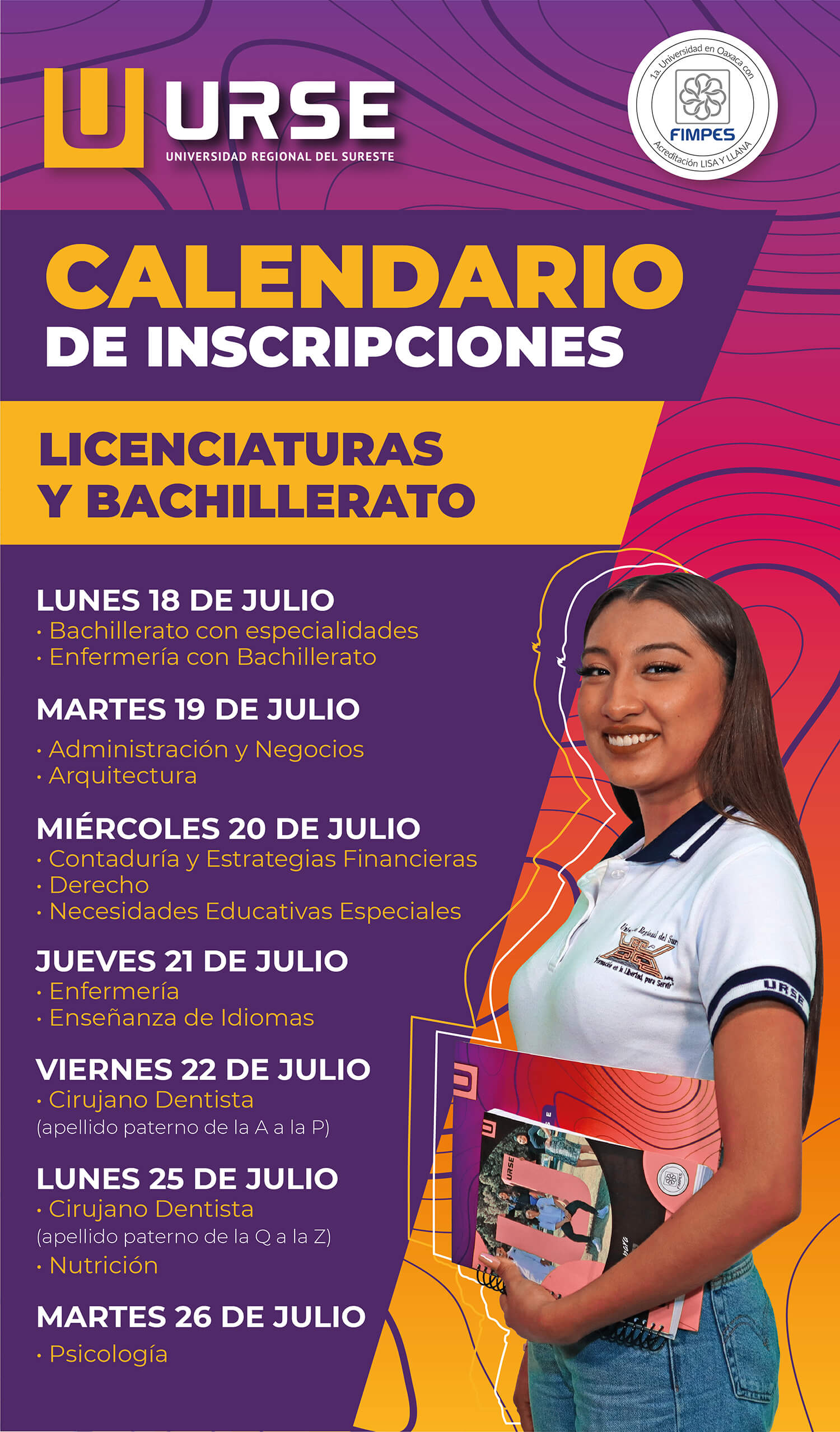 Calendario de inscripciones Licenciaturas y Bachillerato Universidad